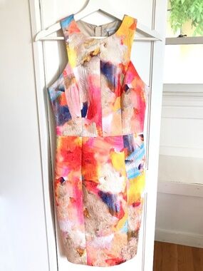 H&M Sheath Brocade Cocktail Dress Pink Orange Cream Yellow